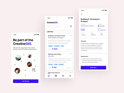 CreativeGIG - Daily 06 - Jobs Freelance App apps clean design freelance gig ios jobs layout minimalism minimalist portal pricing ui ux