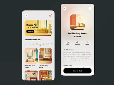 Room Decor App android app app app design application design ecommerce figma gradient home decor illustration ios app minimal mobile mobile app mobile app design mobile application mobile design room decor app ui ux