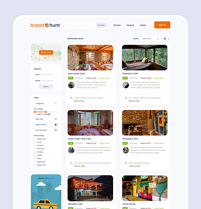 Searched Restaurant grid view UI/UX Kit branding design flat illustration minimal restaurant typography ux