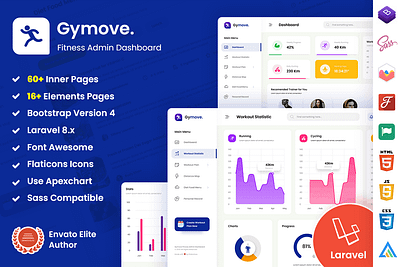 Gymove - Fitness Admin Dashboard Laravel Template admin admin dashboard app blade dashboard design development laravel panel starter template ui ui design ux ux design web design web development website