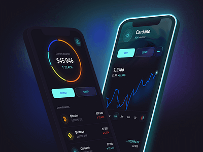 Cryptocurrency wallet 3d blur chart cryptocurrencies cryptowallet darktheme finance ios mobi mobile app mockup neon ui ux