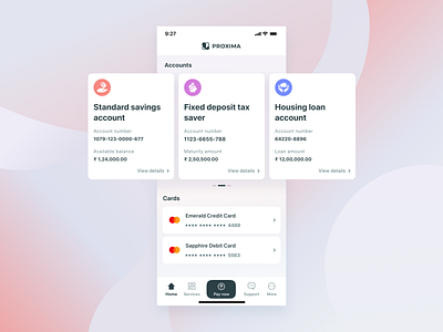 Bank digitally with PROXIMA (Concept) app app ui bank bank app concept banking app cards clean ui concepts design digital bank fintech gradients iconography ios apps mobile app ui ux ux design visual design white ui