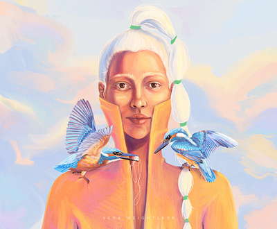 The Silent Herald 2d art adobe photoshop artwork birds character clouds colorful conceptual digital digital illustration digital painting digitalart drawing girl graphic design illustration illustration art pearl sky woman