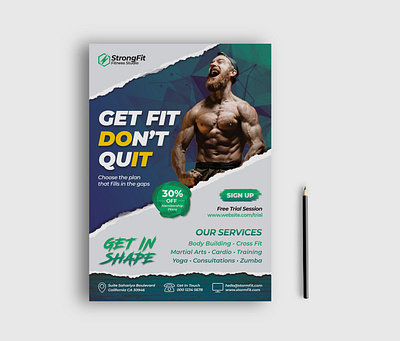 Fitness Gym Flyer Template aesthetic bodybuilding dynamic energetic exercise fitness fitness flyer fitness flyer template gym gym flyer health flyer healthy jogging leaflet man gym marketing training workout yoga flyer