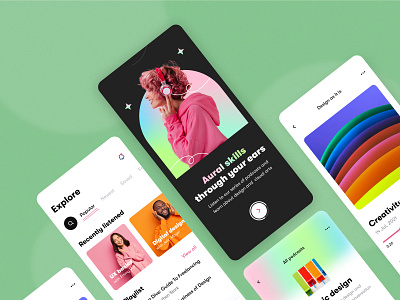 Podcast - Mobile app application arounda audio concept design episode figma interface learning listen mobile mobile app mood platform playlist podcast product design record ui ux