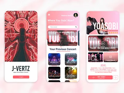 J-Vertz: Japan Online Music Concert app art branding concert design graphic design mobileapp online ticket ui uidesigner uiux ux
