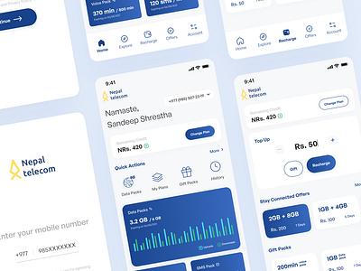 Nepal Telecom App Redesign Concept airtel balance branding crypto data design jio logo minimal mobile nepal pack recharge selfcare telecom topup ui vodafone wallet