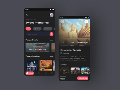 Travel app UI concept android app concept dark ui explore page figma landing page product page travel app ui uxui