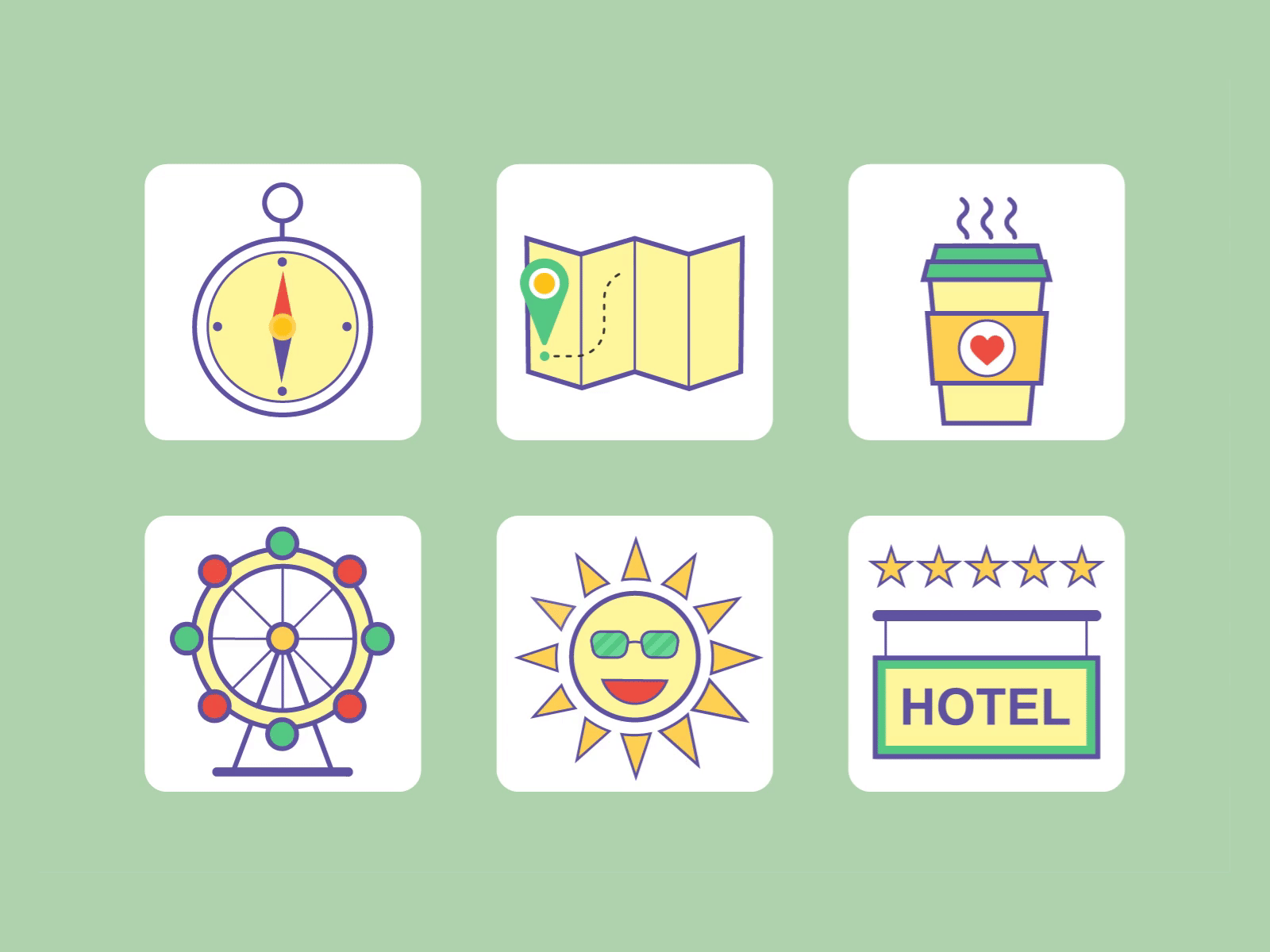 Flat vector animated icons set. Lottie (JSON) or GIFs adobe after effects animated gifs animated icons app design flat animation gifs holiday icons icon icons set json logo lottie lottie foles summer icons vector vector animation website