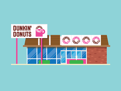 Retro 1970s Dunkin’ Donuts 1970s 1980s america building chain chris rooney coffee donut donut shop doughnut dunkin donuts fast food illustration retro roadside shop signage store vintage