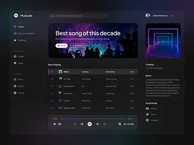 Musicale - Streaming Music music app music app web design music player music player dark theme music player web design music streaming music streaming web design ui design ui exploration web design