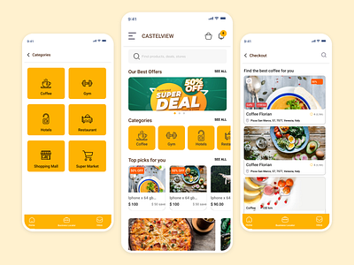 CastelView - App android best offer categories coffee delivery food gym hotel mall mobile app mockup online payment restaurant shoping super market ui ux