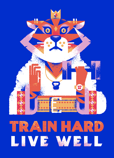 Tiger Concept for Fitness brand. blue cat character design ears fitness geometric god lift robe stripes strong texture tiger vector weight