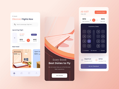 Flight Booking Mobile App bedroom bedroom illustration booking booking flight cabin calender flight hotel illustration mobile app plane plane illustration ticket uiux unspace