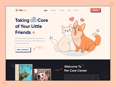 Pet Care Web Header app cat design dog illustration landing page pet pet app pet care pet landing page popular ux web design web header