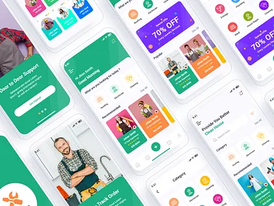 Handyman Home Services Mobile App UI branding cleaner cleaner app ui construction electrician graphic design house cleaner ios mobile maintenance plumbing repair app services worker worker app ui workman workman app