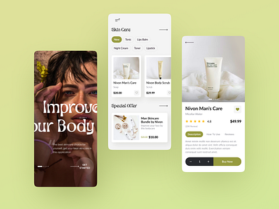 Skincare - Mobile App android app beauty brand branding clean cosmetics design ecommerce facial graphic design makeup minimalist mobile mobile design natural skincare typography ui ux