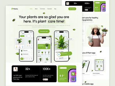 Plant Care Landing page🌿 ai concept design environment experience inspiration interface landing landing page minimalism mobile app nature planta planta landing page technology ui uiux user web design website