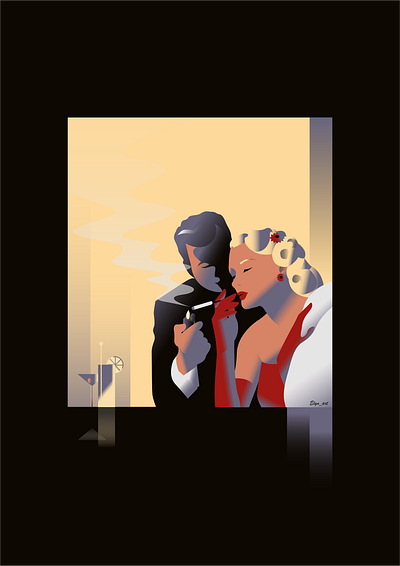 Noir scene 40s art drinks gradient illustration illustrator noir smoke