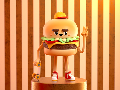 BURGER 3d burger c4d character design food hamburger illustration render skate skateboarding