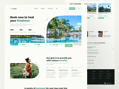 Lungan: Travel Agency Landing Page Website agency benefit book design green inspiration landing minimalist order packages page premium testimonial travel trending ui ux vacation visit website