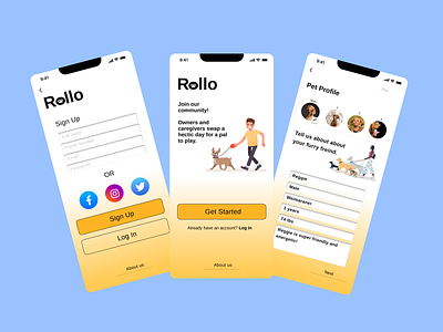 Rollo - Dog Walking App app design product design ui ux