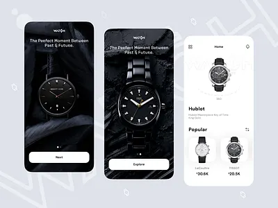 Watch App Design ⌚ black on boarding screen vector white