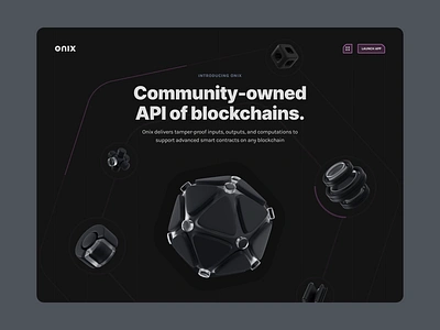 Onix – Blockchain Landing Page UI Design Kit 3d animation blockchain clean crypto dark theme figma resource illustration landing page landing page ui kit landingpage minimal render scrolling ui ui design ui design kit ux ux design web design