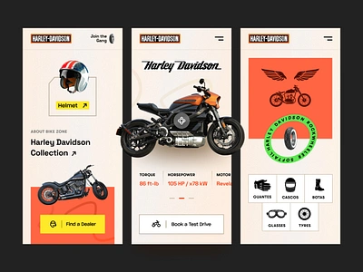 Harley Davidson Website - Mobile version bike bike accessories chopper cruiser ecommerce farzan harley davidson helmet homepage landing page mobile responsive mobile ui moto racing responsive website design rylic vehicle web design website website design