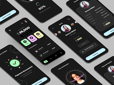 P2P Payment App UI app design banking app bill pay app card clean ui dark ui expense finance fintech fintech app fintech industry mobile app mobile ui money transfer p2p app payment app transaction uiux wallet wallet app