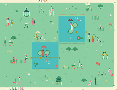 Garden Map- Lily pond character garden illustration lily pond