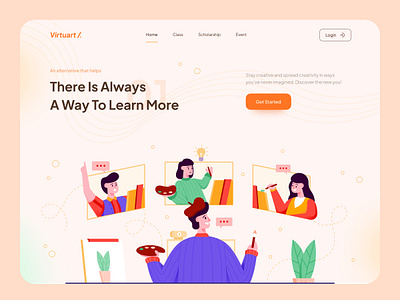 Virtuart - Online Art Class Platform art school clean landing page course course app design class education education app education website hero section illustration landing page learn learning app online class online course online learning online school school app vector illustration virtual class