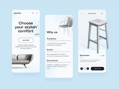 Mobile | Comfur animation design desire agency figma furniture graphic design graphics home furniture light marketplace mobile mobile app motion motion graphics typography ui ui design user interface white