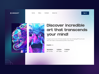 MindArt - NFT Marketplace Website art design exploration landingpage marketplace mind modern nft startup ui uidesign uiux website yogyakarta