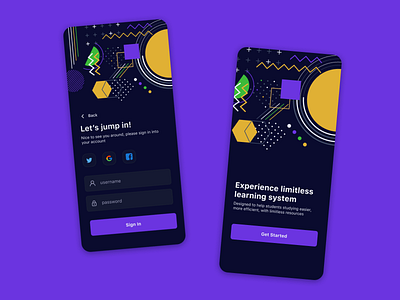 Landing - Login Screen abstract app dark design landing login mobile purple sign in sign up ui ux