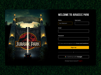 Daily UI - Sign Up app challenge concept dailyui dailyuichallenge design figma home jurassicpark landigpage landing landingpage login productdesign signup ui web webdesign webpage