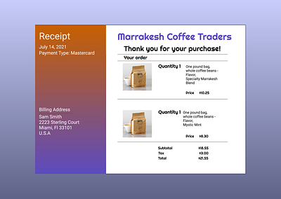 Receipt, day 17 ui challenge. beginner designer beginnerdesigner coffee dailyui design design challenge marrakesh ui web design