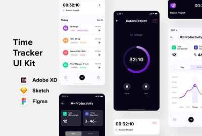 Time Tracker Mobile UI Kit app app design art branding design graphic design illustration inspiration logo mobileui mobileuidesign mobileuikit ui uidesign uiuxdesign uxdesign