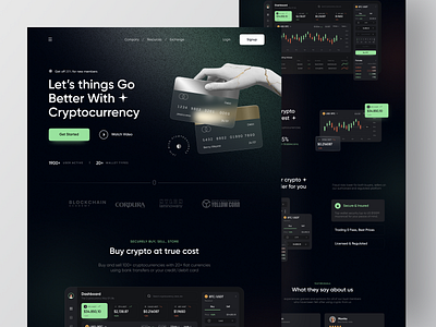 Cryptocurrency Website Exploration 🤑 bitcoin card clean crypto crypto app cryptocurrency cryptocurrency app dark mode glass effect glassmorphism green landing page trade trade app trading ui ux wallet website website design