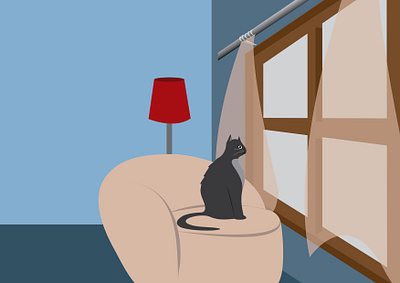 Cat staring through window design illustration vector