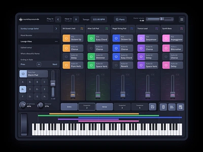 Sunday Keys - an iPad app for live performance animation audio plugin ipad ipad app keys knobs motion music app music design music production plugin product product design sliders synth synth app ui ux vst vst plugin