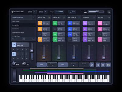 Sunday Keys - an iPad app for live performance animation audio plugin ipad ipad app keys knobs motion music app music design music production plugin sliders synth synth app ui ux vst vst plugin