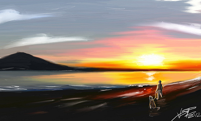 Morning walk art digital painting illustration sunrise