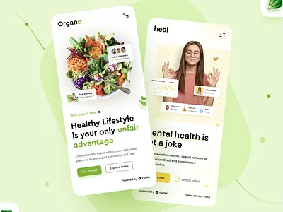 Organo & Heal Mobile UI Design 🥬 app design behance design food food app food ui green food healthy food light mode organic product design restaurent ui ui design uiux ux ux design uxui vegan web design
