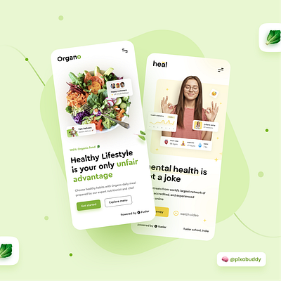 Organo & Heal Mobile UI Design 🥬 app design behance design food food app food ui green food healthy food light mode organic product design restaurent ui ui design uiux ux ux design uxui vegan web design