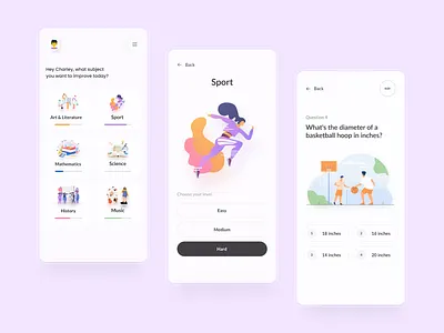 Quiz mobile app concept app app concept design education improve interface knowledge app learning app minimalistic modern quiz score simple test ui