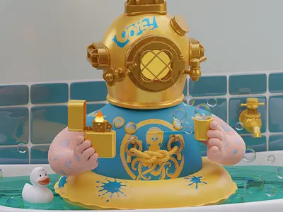 Deep Sea Diver 3d bath blender deep diver graphic design helmet octopus sea water