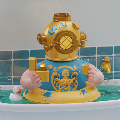 Deep Sea Diver 3d bath blender deep diver graphic design helmet octopus sea water