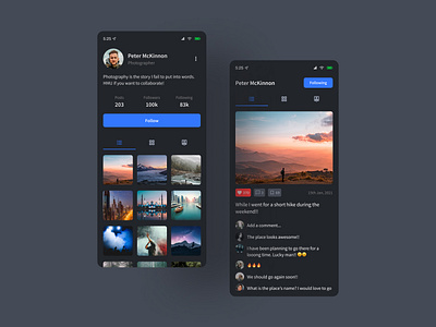 Profile page | Daily UI 006 006 daily ui dailyui dailyui 006 dark theme dark ui design figma design minimal mobile ui profile design profile page profile ui social app ui ui challenge uiux