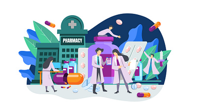 PHARMACY BUSINESS FLAT ILLUSTRATION business business planning consulting consumer contract flat illustration interaction design landing page medical online pharmacy rx ui